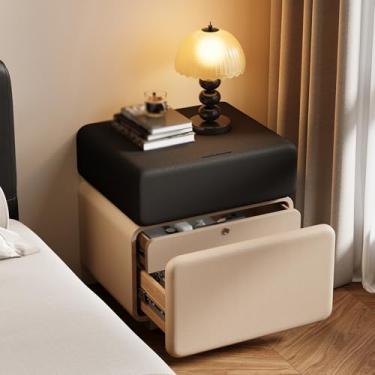 Imagem de Wood Night Stand with Drawers Modern, Leather Upholstery, Integrated Cabinet Legs, Concealed Three-drawer Storage, Fingerprint Lock, Suitable for Bedroom use(E,40 * 40 * 50cm/16 * 16 * 20in)