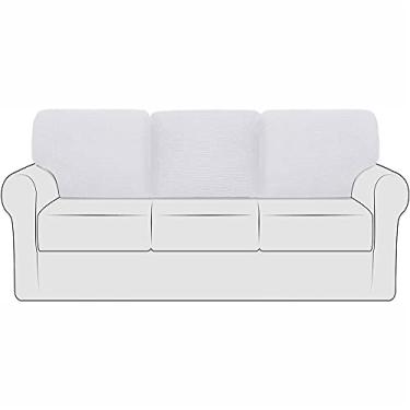 Imagem de Capas de encosto de sofá elástico nas costas de sofá com cordão, capas de almofada de substituição para sofá jacquard de lã polar (marfim, esquerda + meio + direita)