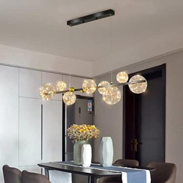 Imagem de O lustre de LED Lines e o céu estrelado com efeito de feijão mágico são perfeitos para mesas de jantar e restaurantes. Luminária de LED com altura ajustável (preta).