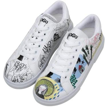 Imagem de DOGO Tênis feminino branco – Tênis feminino feito à mão, couro vegano e design exclusivo, sapatos confortáveis para mulheres, tênis Ace, I Was Here, 40
