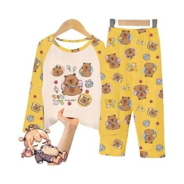 Imagem de Conjunto De Pijama Infantil Capivara 2 Peças: Camiseta Macia De Manga 