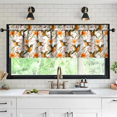 Imagem de Tapesb Beija-flor saia de cozinha engraçada pequena cortina de janela sobre pia decoração essencial adequado para cozinha, quarto, lavanderia, 45,7 x 137,2 cm
