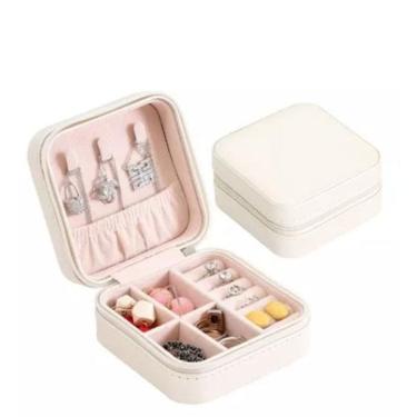 Imagem de Porta Jóias Couro Premium Viagem Branco 10cmx10cmx5,0cm