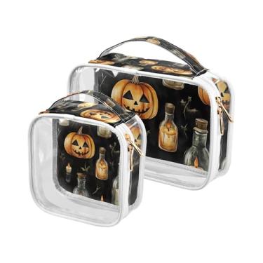 Imagem de xigua Garrafas de Halloween Bolsa de Maquiagem para Mulheres, Bolsa de Cosméticos de Viagem Transparente, Bolsa de Higiene Pessoal Portátil Impermeável para Viagem Férias Organização de Banheiro
