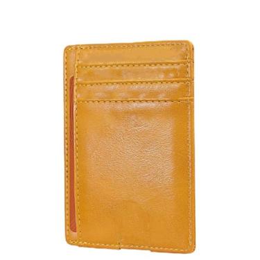 Imagem de Carteira fina para homens e mulheres, bolso frontal minimalista com bloqueio de RFID, porta-cartão de crédito, Cera de óleo - amarelo brilhante (PU), 1 Count (Pack of 1), Slim