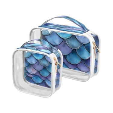 Imagem de xigua Bolsa de maquiagem feminina com escamas de sereia, transparente, bolsa de cosméticos de viagem, bolsa de higiene portátil à prova d'água para viagens, férias, organização de banheiro