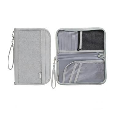 Imagem de Porta-passaporte para viagem, carteira com bloqueio de RFID, impermeável, cartões de crédito, organizador de bilhetes de voo, Cinza, Porta-passaporte