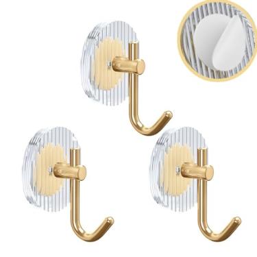 Imagem de NevStp Gancho de parede de acrílico para decoração de casa, suporte de toalha de banheiro, adesivo forte, sem perfuração, cabide de casaco, porta traseira, porta-chaves, dourado, 3 peças