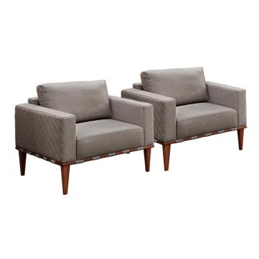 Imagem de Conjunto - 2 Poltronas Bella Luxo Madeira Maciça Castellar Linho Cappuccino