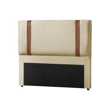 Imagem de Cabeceira King Estofada Zeus 195cm Com Cintos De Couro Veludo Bege