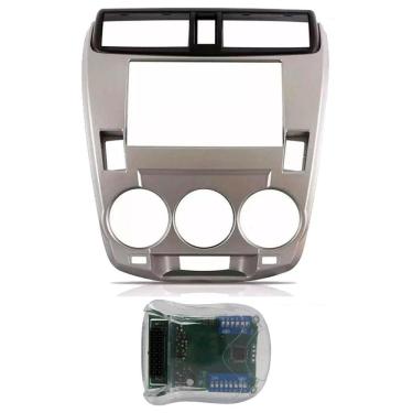Imagem de Moldura Painel 2 Din Ar Analógico + Interface Comando de Volante Honda City 2009 2010 2011 2012 2013 2014