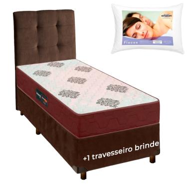 Imagem de Cama Box + Cabeceira + Colchão Solteiro D45 + Travesseiro Ortobom