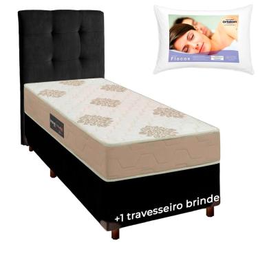 Imagem de Conjunto Cama Box + Cabeceira + Colchão Solteiro D33 + Travesseiro Ortobom