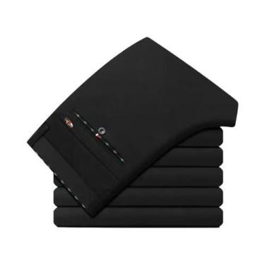 Imagem de Calças De Terno Masculinas Slim Fit Pretas, Elásticas E Que Não Amassa