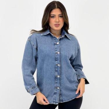 Imagem de Camisa Hering Manga Longa Jeans Feminina, PP, Jeans