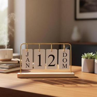 Imagem de Calendário Mesa Permanente De Madeira Home Office Decoração - Interpon