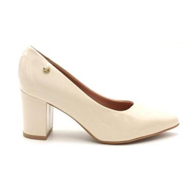 Imagem de Sapato Scarpin Feminino Salto Grosso Vizzano 1290.500, Creme, 37