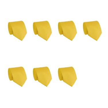 Imagem de Kit 7 Gravatas Masculina Social Slim Premium Tons de Amarelo Lisa Elegante Padrinhos Formatura Trabalho