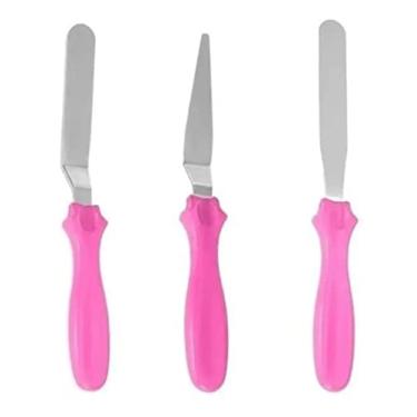 Imagem de Kit 3 Espátulas Para Confeitar E Ganachear Bolo Em Inox Rosa