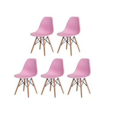 Imagem de Kit 5 Cadeiras Charles Eames Eiffel Rosa Claro Base Madeira Sala Cozin