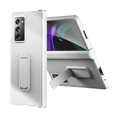 Imagem de Capa para Galaxy Z Fold 2, com capa protetora de tela de vidro e design de fibra de carbono Kickstand Z Fold2 Capa de telefone feminina masculina rígida fina para Samsung Galaxy Z Fold 2 5G Capa (Carbono branco, Z Fold 2)