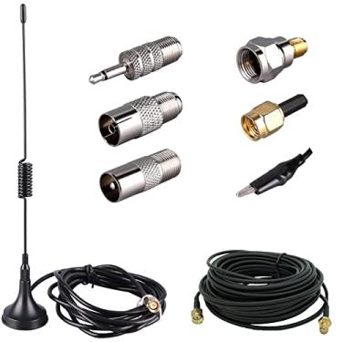 Imagem de LACUCINO Antena FM de 75 ohm, antena externa WiFi estéreo TV interna, conector SMA macho de 1,5 m, cabo transmissor magnético, cabo de extensão de 16,4 m com adaptador de 6 peças, preto