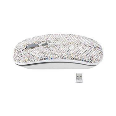 Imagem de Mouse sem fio deslumbrante de 2,4 GHz coberto com cristal de strass, mouse fino com receptor USB, compatível com notebook, PC, laptop, computador, MacBook, ótima ideia de presente para ela
