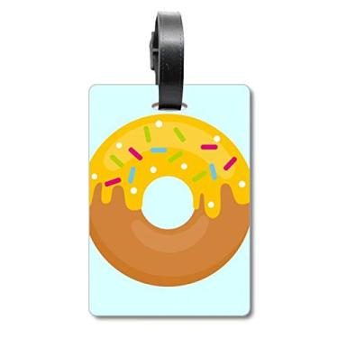 Imagem de Pasta amarela creme rosquinha sobremesa doce doce bolsa etiqueta cartão de bagagem pendurado etiqueta para molho