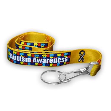Imagem de Cordões de fita para autismo/porta-crachás – perfeitos para suas chaves, cartão de identificação, eventos de conscientização, presentes ou arrecadação de fundos, Amarelo, G