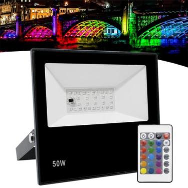 Imagem de Refletor Led Holofote 50W Bivolt Rgb Colorido C/ Controle - Ry