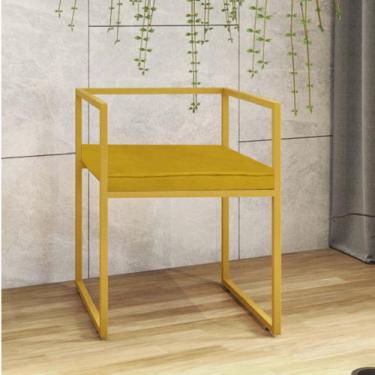 Imagem de Cadeira De Jantar Cubo Office Escritório Recepção Ferro Dourado Materi