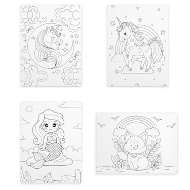 Imagem de Tela Para Pintura Infantil Colorir Pintar Kit 4 Unidades Canvas 60x40cm (Menina)