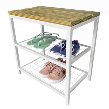 Imagem de Banco Sapateira Strassis Design SD-5001-50 Metal e Madeira Cor: Branca