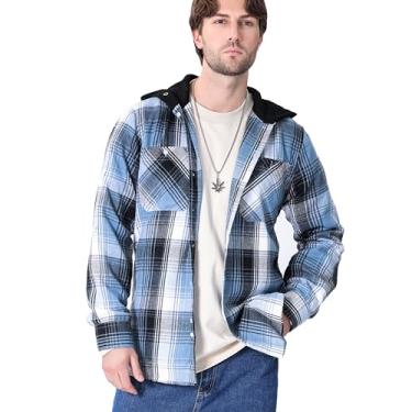 Imagem de Miaikvs Camisa masculina xadrez de flanela manga longa casual leve jaquetas com capuz com botão, Azul, XXG