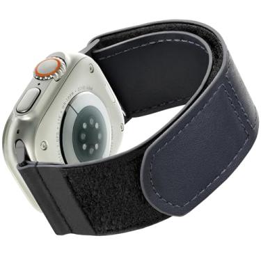 Imagem de Ritche Pulseira tática de couro com velcro para Apple Watch 42 mm, 44 mm, 45 mm, ajustável, com gancho e laço, para relógio IWatch 6, 7, 8, 5, 4, 3, 2, 1 SE, azul meia-noite