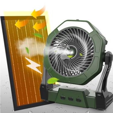 Imagem de Ausic Ventilador solar de 10 W com névoa, ventilador de acampamento com painel solar, ventiladores portáteis ao ar livre, ventiladores de resfriamento recarregáveis operados por bateria de 20 cm com