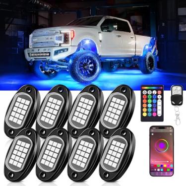 Imagem de MNJ Motor Rock Lights 8 Pods RGB Luzes LED Underglow para Jeep Trucks Carrinho de Golfe ATV UTV RZR SUV Acessórios de Captador Offroad, Multicores de Alto Brilho com Modo de Música de Controle