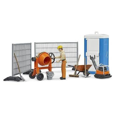 Imagem de uego de construcción Bworld con obrero de la construcción, placa vibratoria, mezcladora, aseo, valla de obra, accesorios de obra, construcción de carreteras, vehículos de construcción