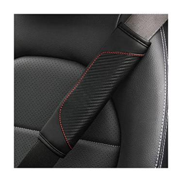 Imagem de AUCELI Capa de cinto de segurança de carro 2 peças, capas de alça de ombro de cinto de segurança de fibra de carbono, almofada macia de couro respirável protege seu pescoço e ombro compatível com