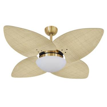 Imagem de Ventilador De Teto Vd42 Dourado 4Pás Rattan Natural 110V - Volare, Dun