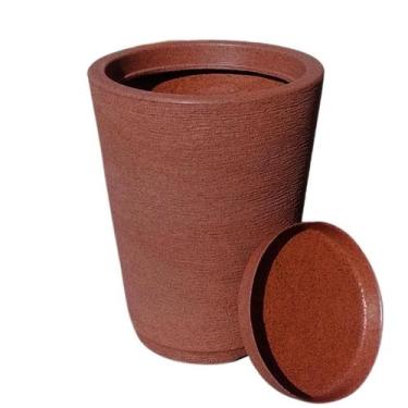 Imagem de Vaso para planta coluna decorativa grafiato de luxo com prato - 36x31 