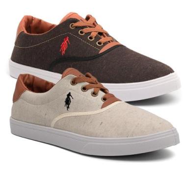 Imagem de KIT 2 Tênis Sapatenis Masculino Polo Open Macio Casual Dia a Dia, Cafe