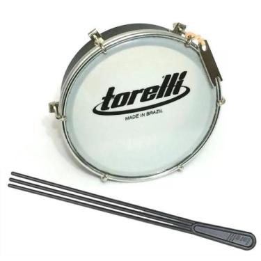 Imagem de Kit Tamborim Pele Leitosa Torelli TT404 Preto Baqueta Tripla