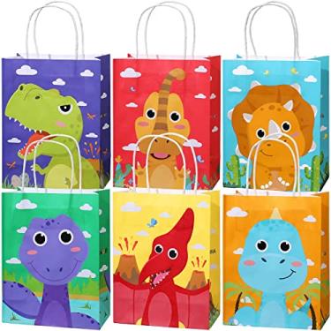 Imagem de Pajean 24 Pcs Dinosaur Party Favor Bags w/ Handle, Dinosaur Kraft Paper Gift Bags Kids Goodie Treat Bags Boys Girls Dinosaur Dino Theme Birthday Baby Shower Party Supplies Cookie Gift (Cartoon Style)