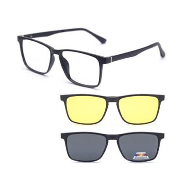 Imagem de Kit Armação de Oculos com Clip On 3 em 1 de Sol Masculino Polarizado Oculos Dia e Noite (3512 55-17-148)