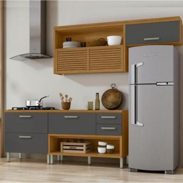 Imagem de Cozinha 3 Peças Ripado Princesa 100 MDF Nesher, Freijó com Grafite