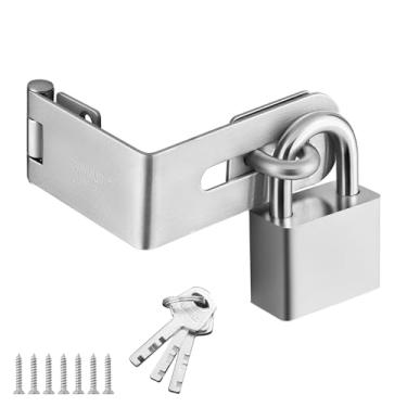 Imagem de GEMASP Trava de ferrolho de porta, cadeado de ferrolho de aço inoxidável 304 sólido de 90 graus, cadeado de ferrolho de bloqueio de portão extragrosso com acabamento escovado (5 cm, prata)