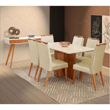 Imagem de Mesa de jantar + 6 cadeiras Milão tampo Atenas 160 cm Bege - Gran Deco