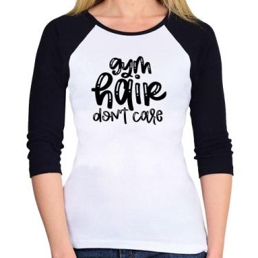 Imagem de Baby Look Raglan Gym Hair Don't Care Manga 3/4 - Foca na Moda, Branco,