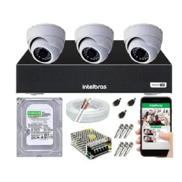Imagem de Kit Cftv 3 Câmeras Segurança Dome Ir Dvr Mhdx 1104 Intelbras C/Hd 500G